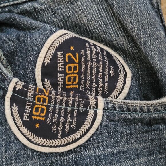 Vtg Phat Farm Jeans Mens 38x33 (32L) Blue Baggy Hop Hop Skater Logo Patches Y2K - Picture 7 of 16